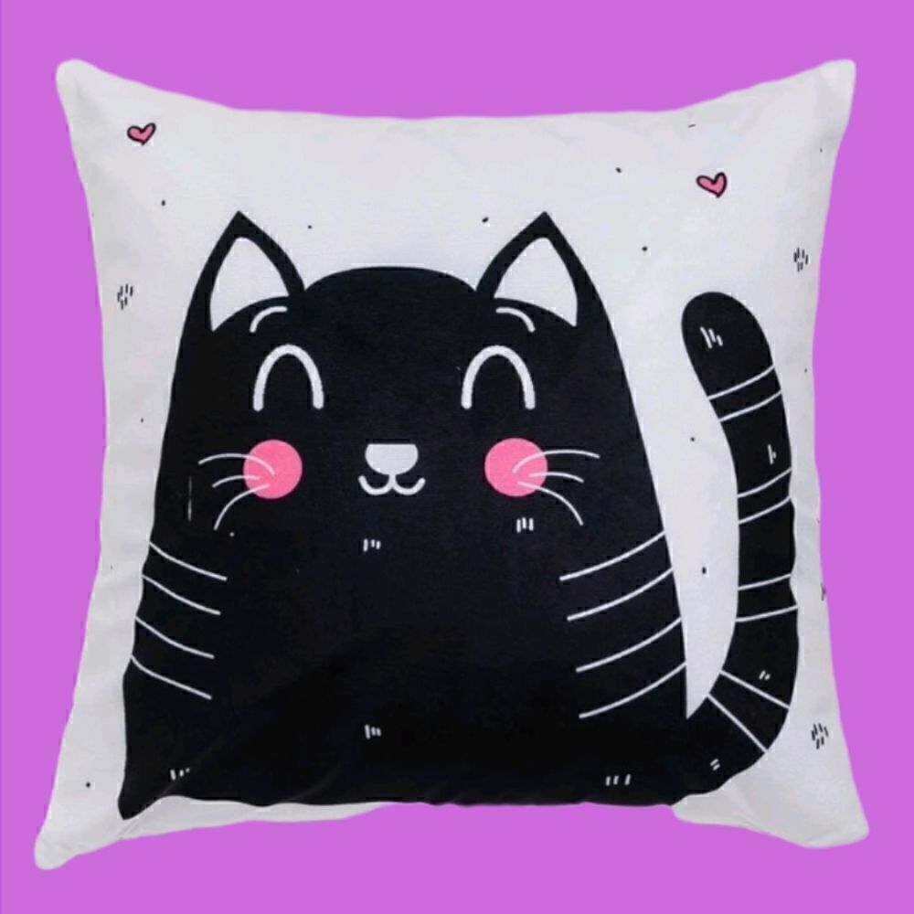 Black Kitty Cartoon Cat Design Pattern Zippered Accent Pillowcase - Picture 4 of 5